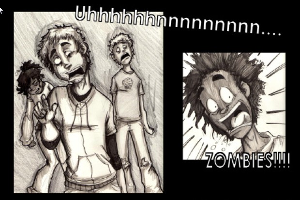 comic frame 1: Zombies attack!