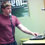DSU junior Nic Brosz kept his keyboard closer than some in the /afk readings, but nonetheless led listeners on a “first voyage” in his reflective initiation story . Photo by Prof. Nathan Edwards.